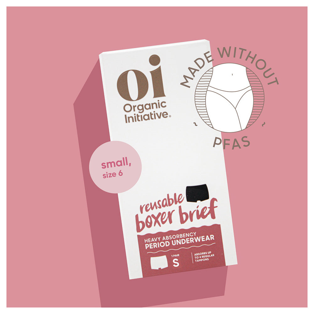 Organic Initiative Small Reusable Period Underwear Boxer for Full Coverage Leak Protection and Comfort 1Ea