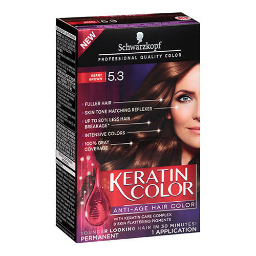 Schwarzkopf Keratin Anti-Age Permanent Hair Color Kit, Berry Brown 5.3, 1 Application