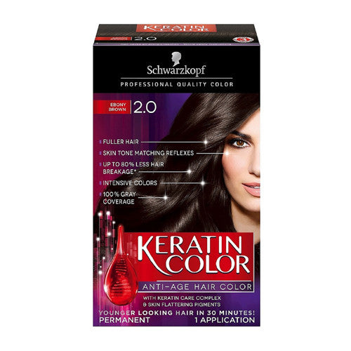 Schwarzkopf Keratin Anti Age Hair Color, Ebony Brown 2.0, 2.03 Oz