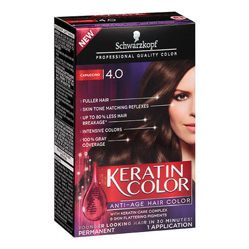 Schwarzkopf Keratin Anti-Age Permanent Hair Color Kit, Cappuccino 4.0, 1 Application