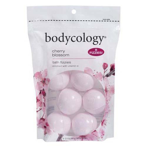 Bodycology Bath Soak Bathtub Fizzies Enriched With Vitamin E, Cherry Blossom, 8x2.1 oz Bath Balls