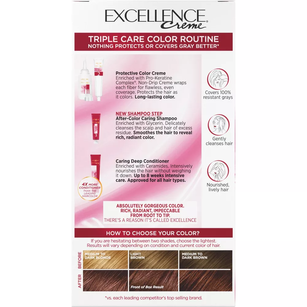Loreal Excellence Triple Protection Hair Color Creme, 6Rb Light Reddish Brown , 1 Ea