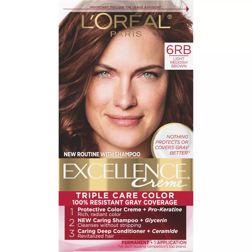 Loreal Excellence Triple Protection Hair Color Creme, 6Rb Light Reddish Brown , 1 Ea