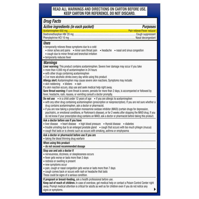 Theraflu Multi Symptom Severe Cold Packets, Berry With Menthol And Green Tea, 6 Ea