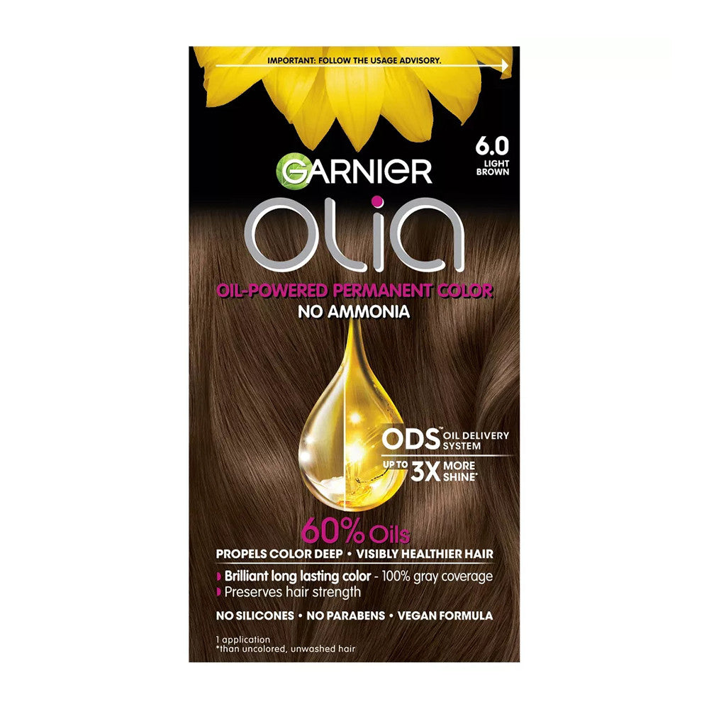 Garnier Olia Oil Powered Permanent Hair Color, 6.0 Light Brown, 1 Ea