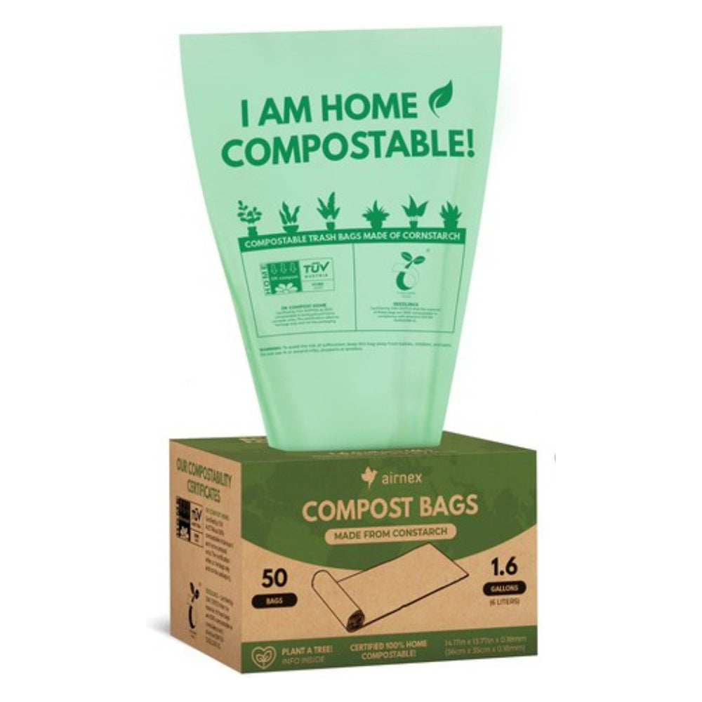 Airnex Certified Home Compostable Trash Bags 1.6 Gallons 50Ea