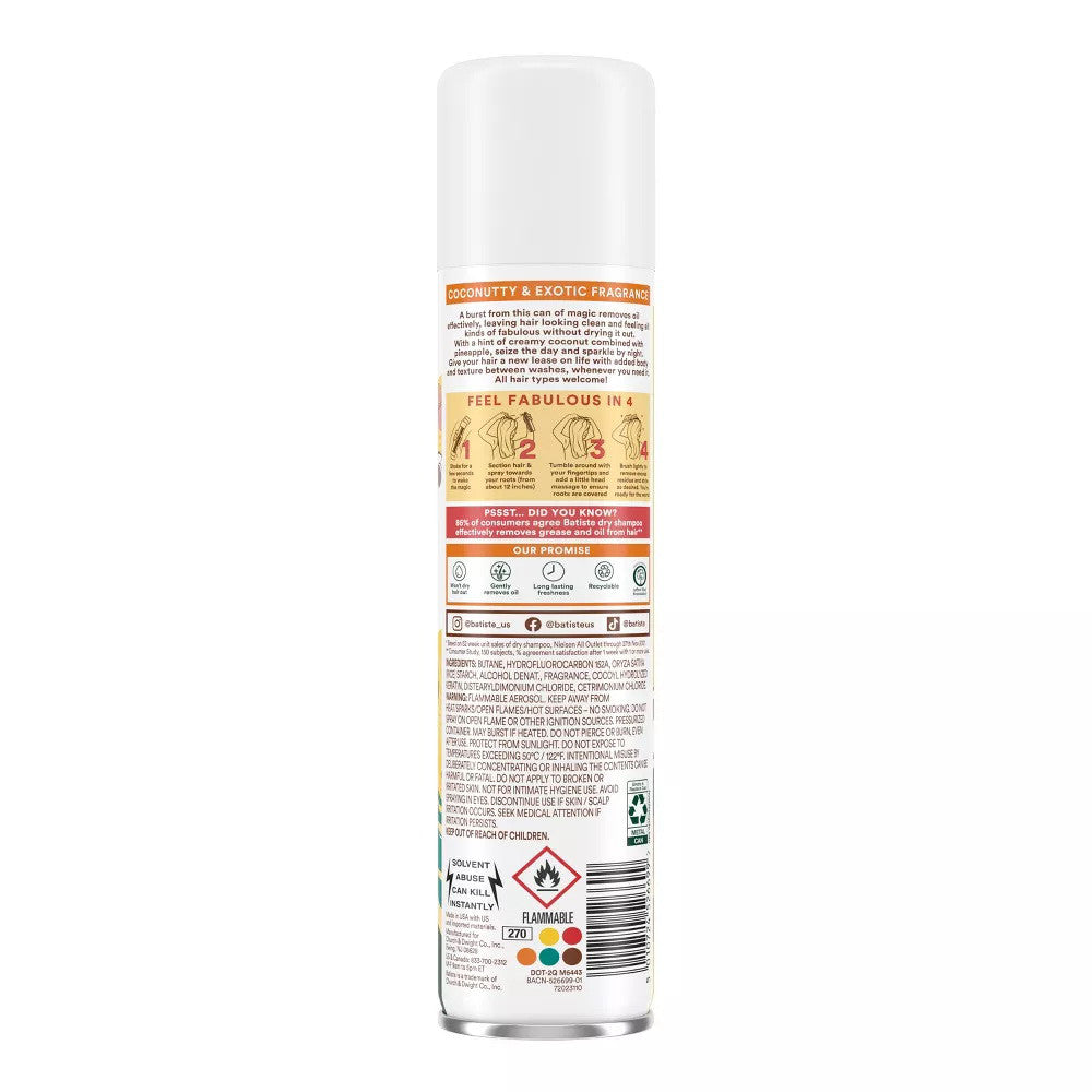 Batiste Dry Shampoo, Tropical Exotic Coconut, 3.81 Oz