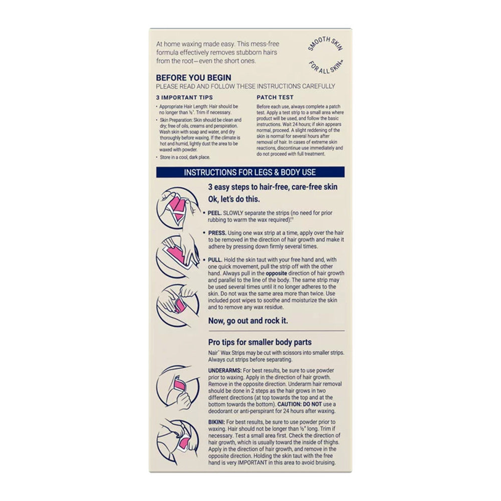 Nair Hair Remover Wax Ready-Strips For Body, 100% Natural, 40 ea