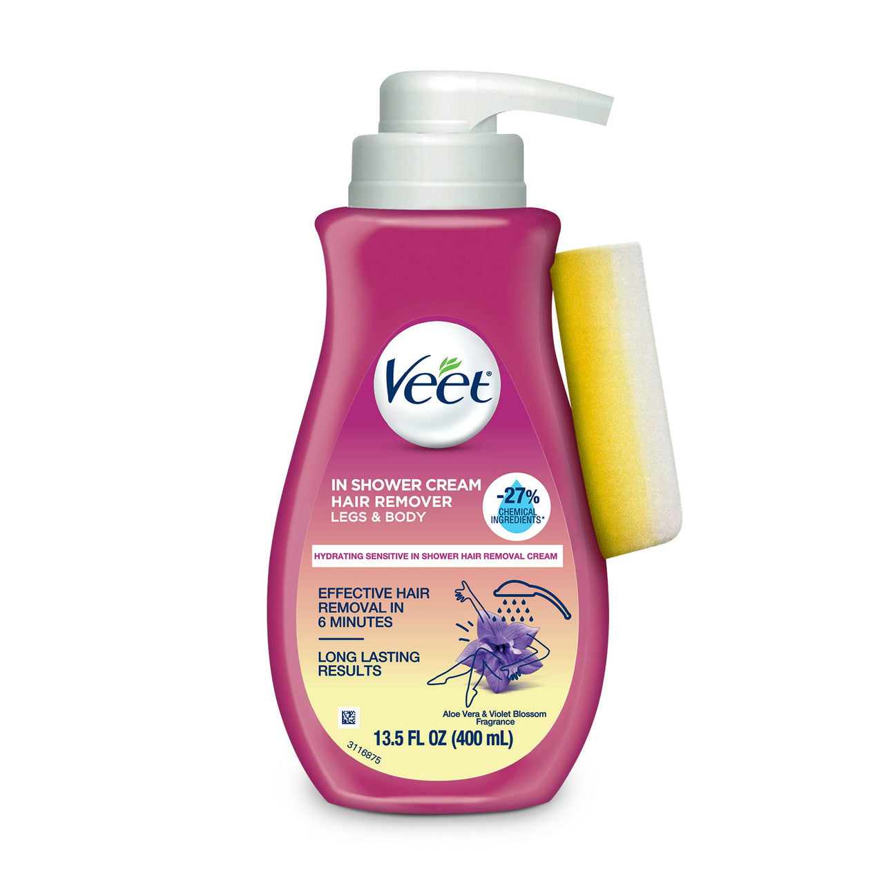 Veet Botanic In Shower Cream Hair Remover Pump, Sensitive Skin, 13.5 Oz