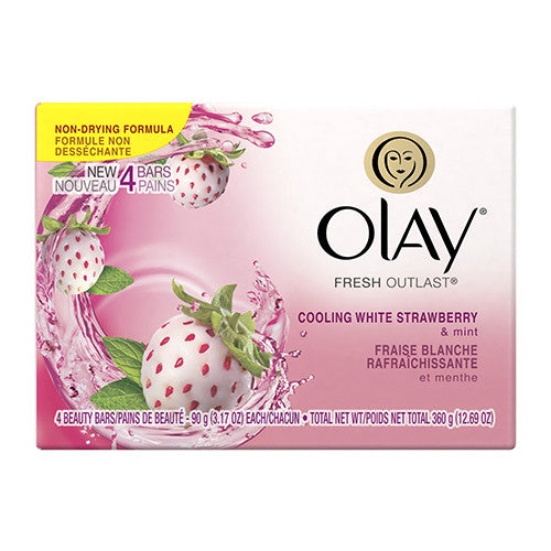 Olay Fresh Outlast Cooling White Strawberry And Mint Soap Bars 3.17 oz, 4 Bars