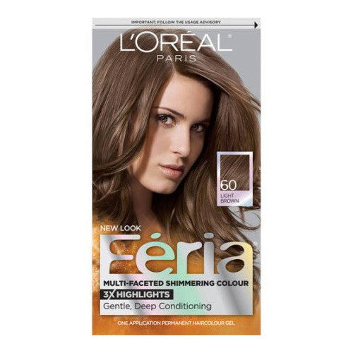 Loreal Feria Multi Faceted Shimmering Haircolor, 60 Crystal Brown, Light Brown - 1 Ea