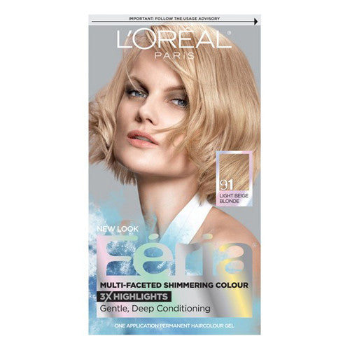 Loreal Feria Multi Faceted Shimmering Hair Color, 91 Light Beige Blonde- 1 Ea