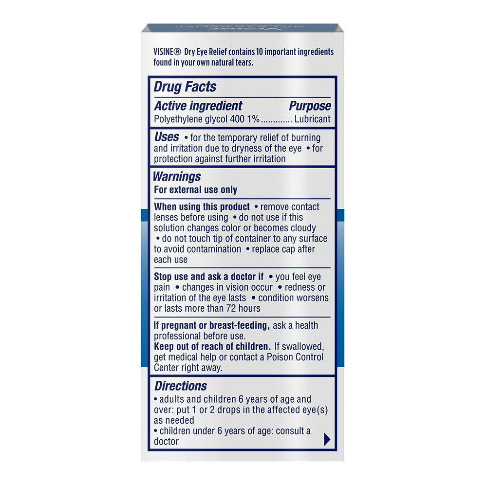 Visine Dry Eye Relief Lubricating Eye Drops, 0.5 Oz