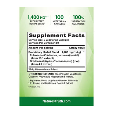 Natures Truth Echinacea and Goldenseal Root Capsules, 100 Ct