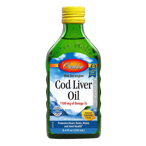 Carlson Cod Liver Oil, 1,100 mg Of Omega-3s Supplement, Natural Lemon Flavor, 8.4 oz