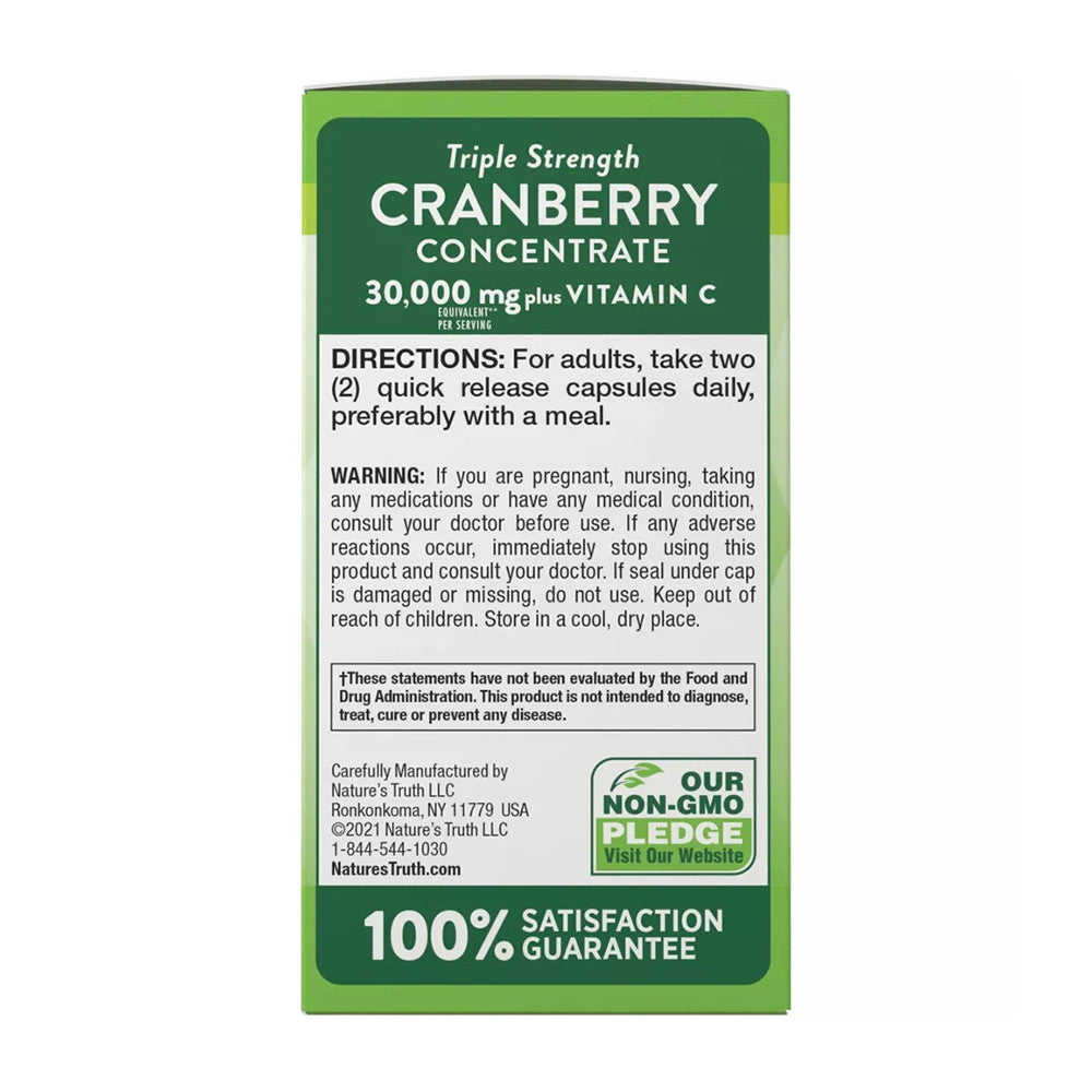 Natures Truth Cranberry Concentrate 30, 000 mg Plus Vitamin C Capsules, 90 Ea