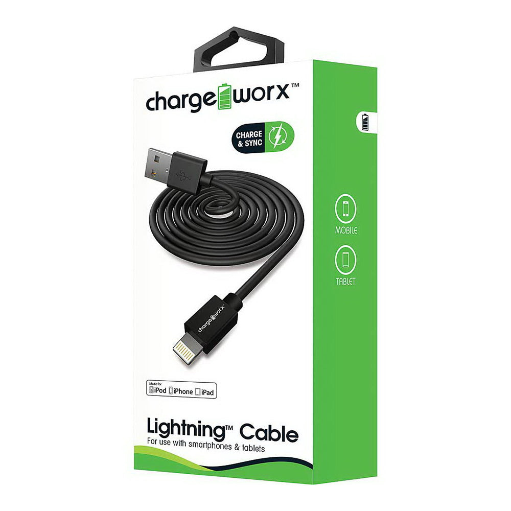 Chargeworx Tangle Free Charge and Sync Lightning Connector USB Cable Size 3 Feet Black 1Ea