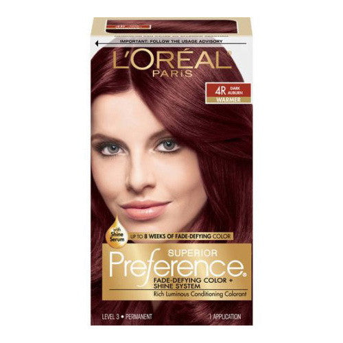 Loreal Superior Preference Fade Defying Hair Color And Shine System, #4R Dark Auburn - 1 Ea