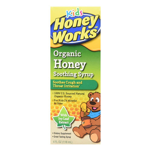 Honey Works Kids Organic Honey Soothing Cough And Throat Irritation Syrup With Ivy Leaf Extract, 4 oz