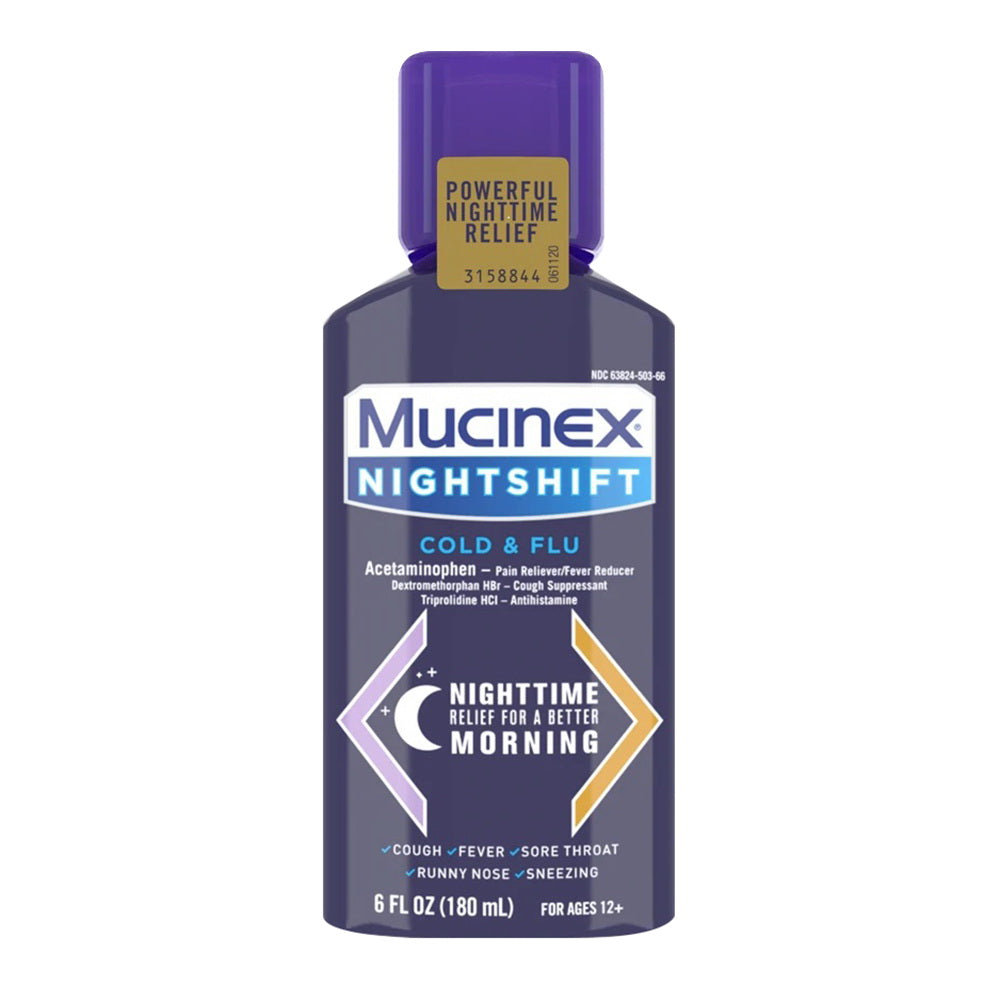 Mucinex Night Shift Cold and Flu, Nighttime Relief for a Better Morning, 6 Oz