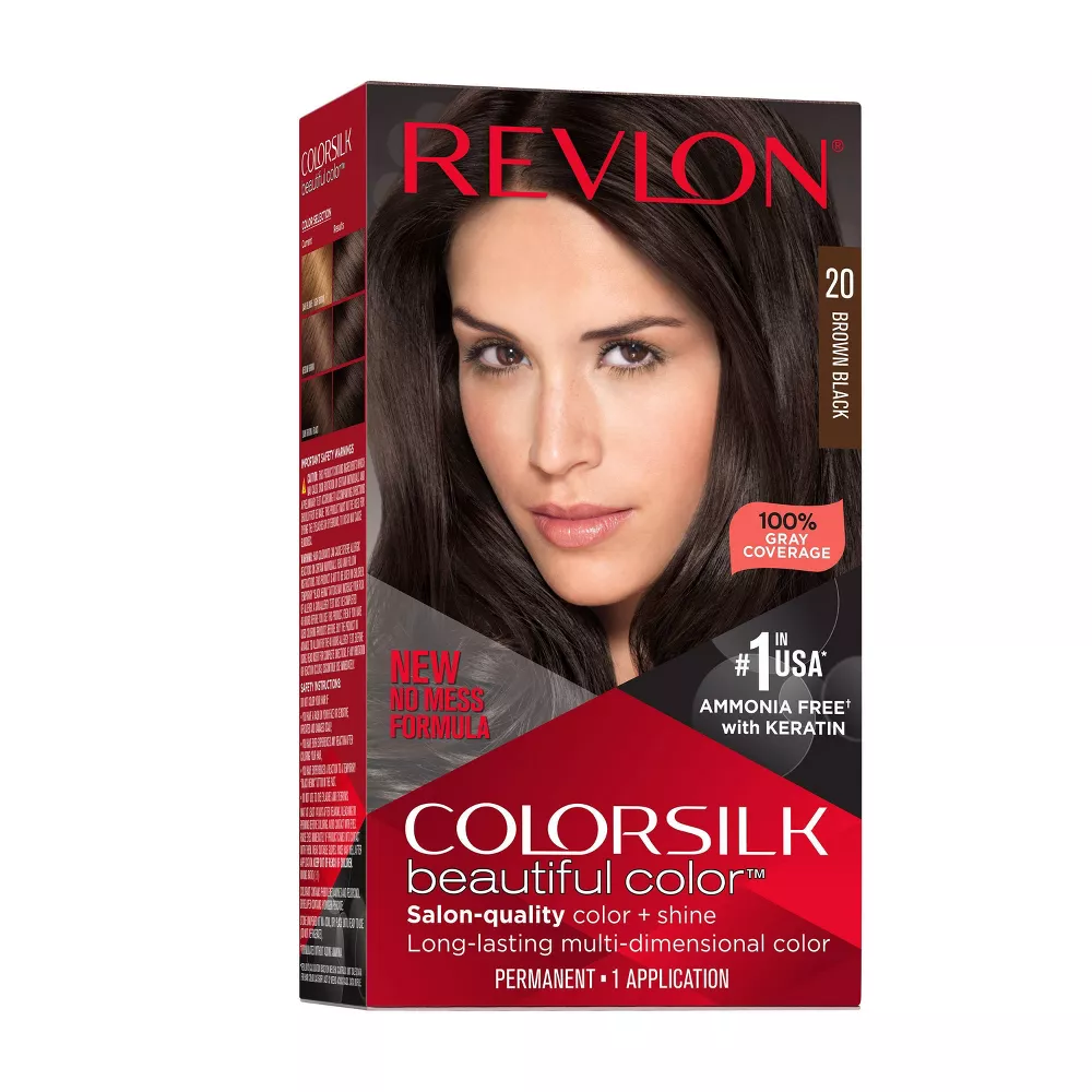 Revlon Colorsilk Beautiful Color Permanent Hair Color, 20 Brown Black, 4.4 Oz