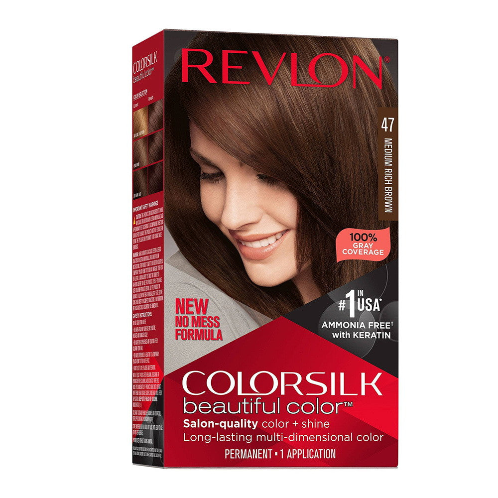 Revlon Colorsilk Beautiful Color Permanent Hair Color, 47 Medium Rich Brown, 1 Ea