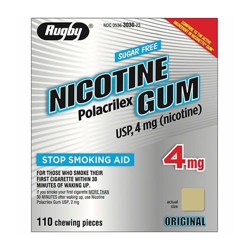 Rugby Nicotine Gum Sugar Free Polacrilex Usp, 4 Mg, 110 EA