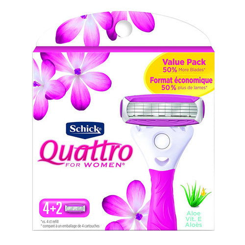 Schick Quattro Ultra Smooth Razor Blade Refills for Women, 6 Ea