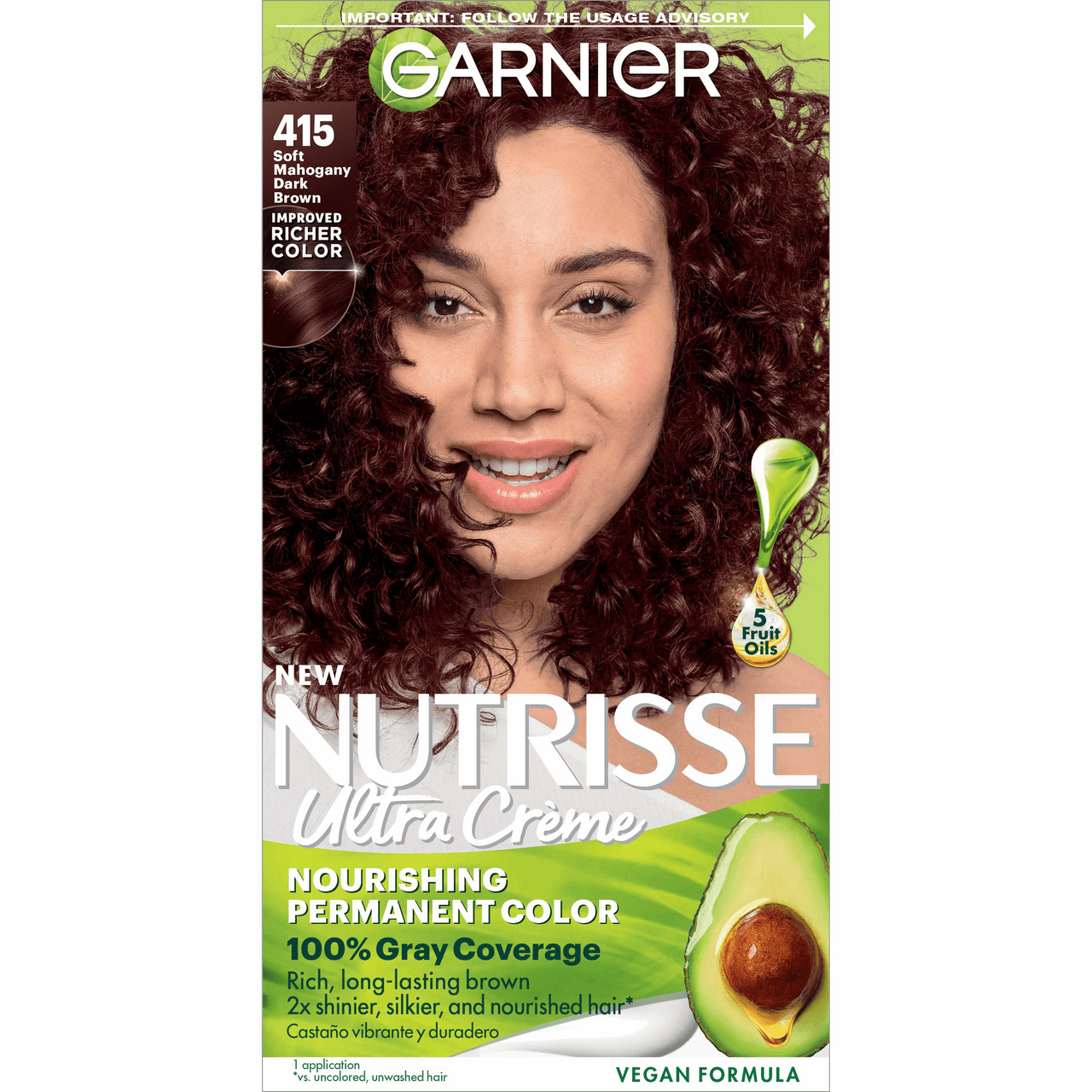 Garnier Nutrisse Nourishing Color Creme With Fruit Oil Concentrate, Soft Mahogany Dark Brown, #415, Kit