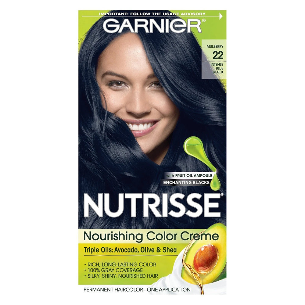 Garnier Nutrisse Nourishing Hair Color Creme 22 Intense Blue Black with Avocado 1Ea