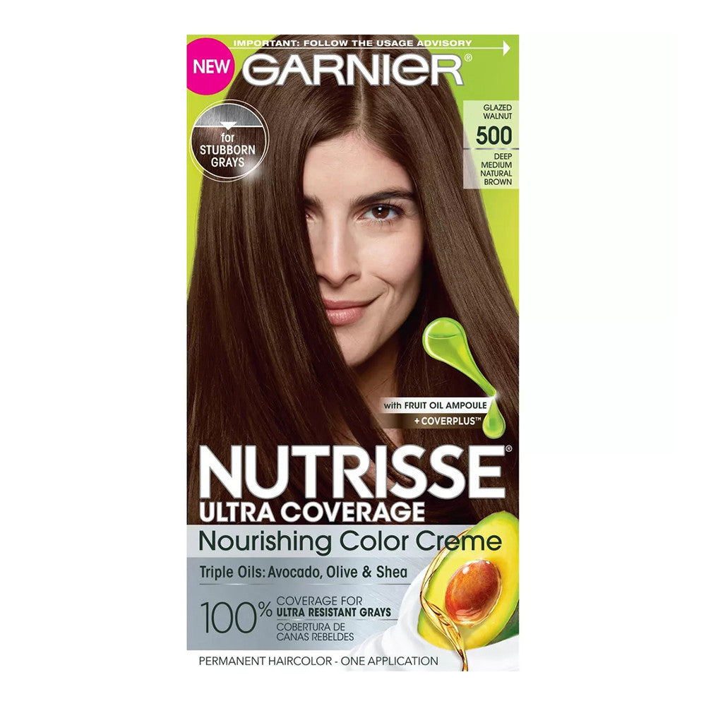 Garnier Nutrisse Ultra Coverage Nourishing Hair Color Creme, Deep Medium Natural Brown 500, 1 Ea