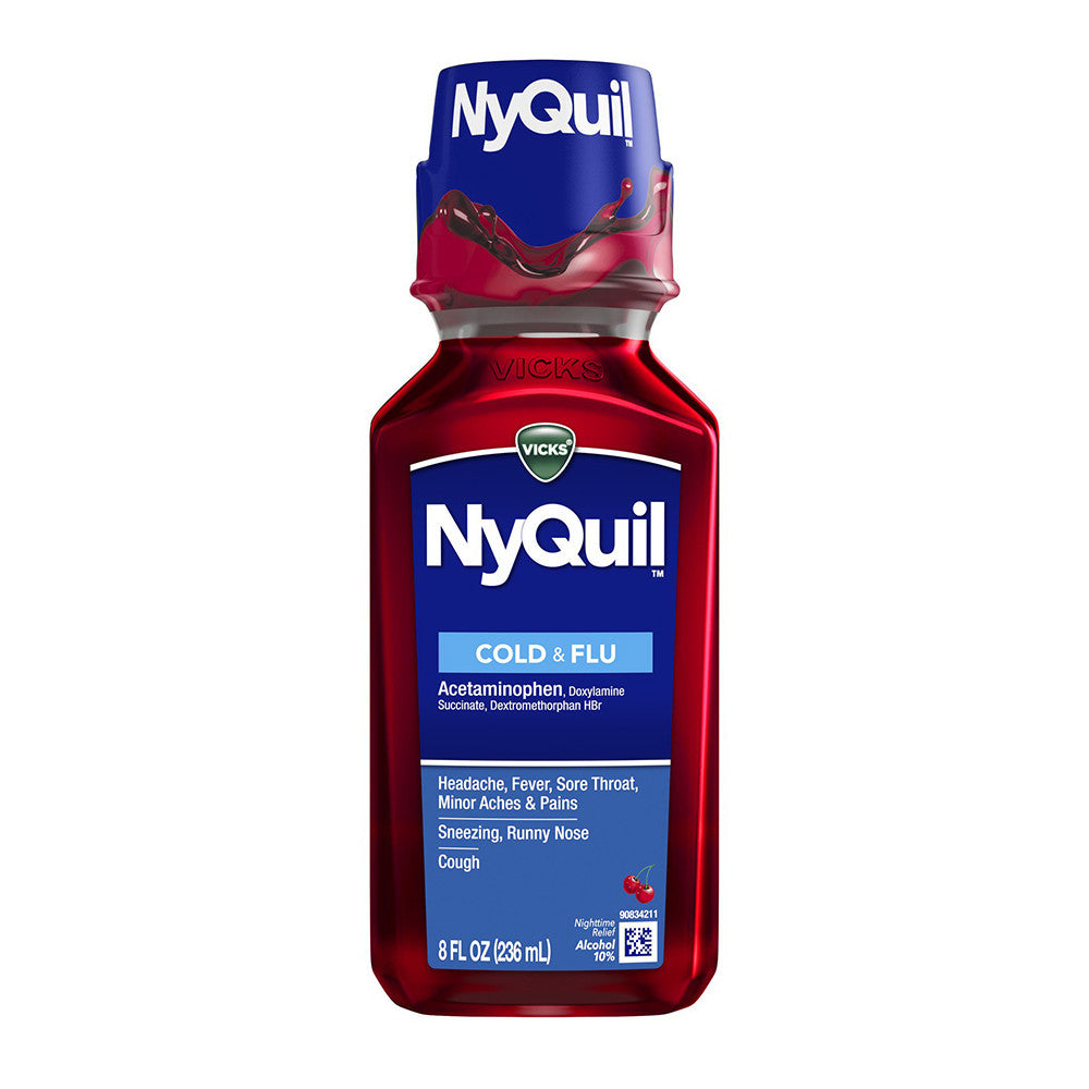 Vicks Nyquil Cherry Cold And Flu Night Time Relief Liquid, 8 Oz