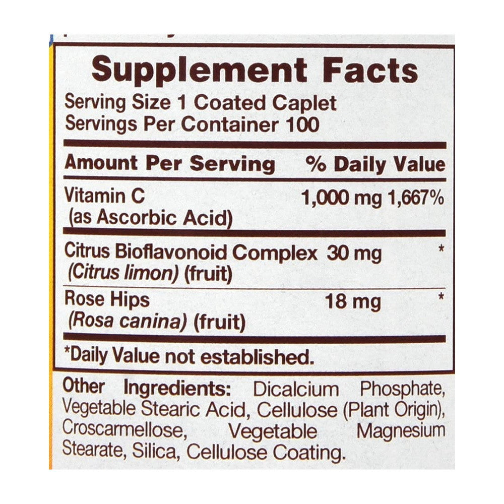 Sundance Vitamin C 1000 mg with Bio and RH Coated Caplets, 100 Ea