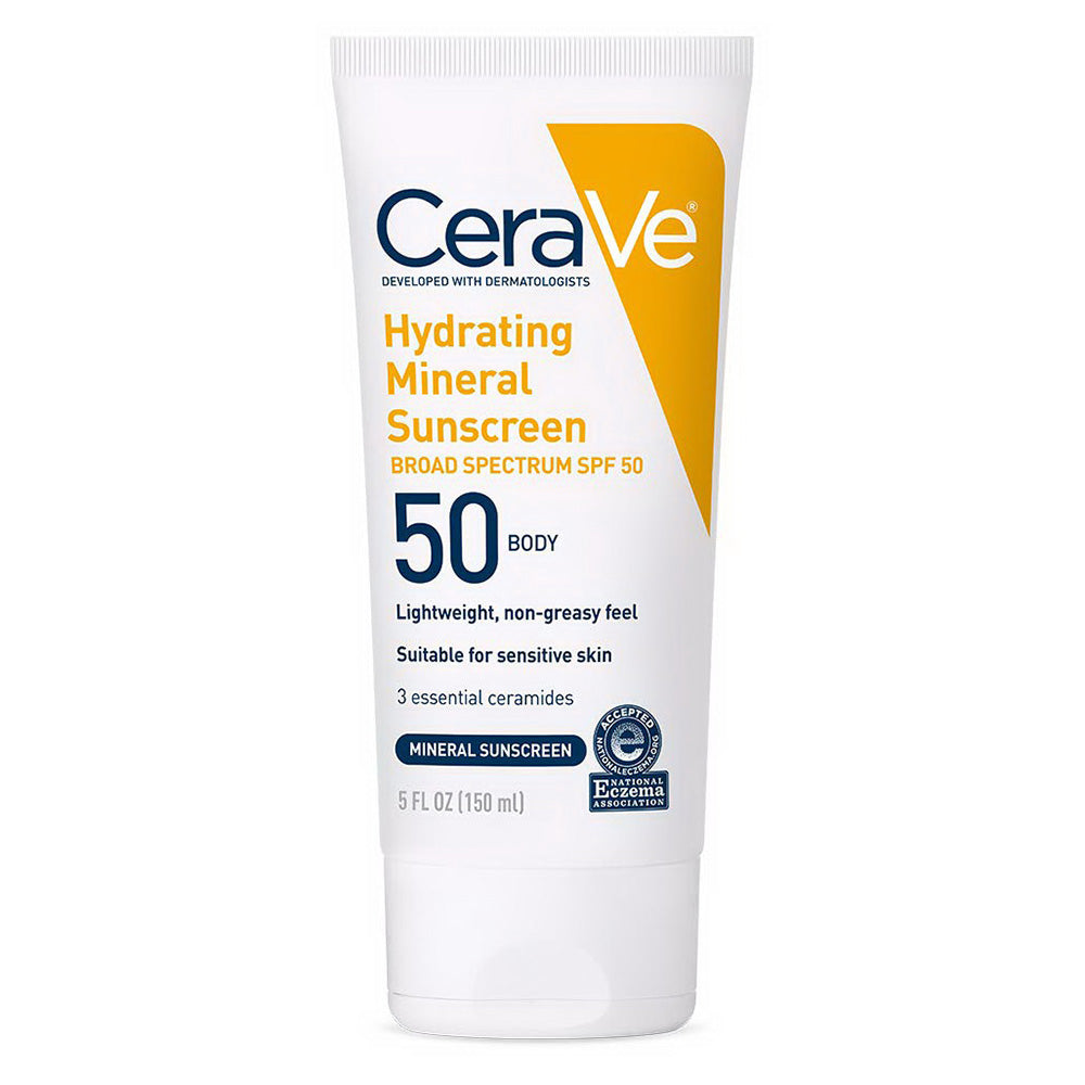 CeraVe Hydrating Mineral Sunscreen SPF 50 for Body Non-Greasy Suitable for Sensitive Skin 5Oz (150ml)