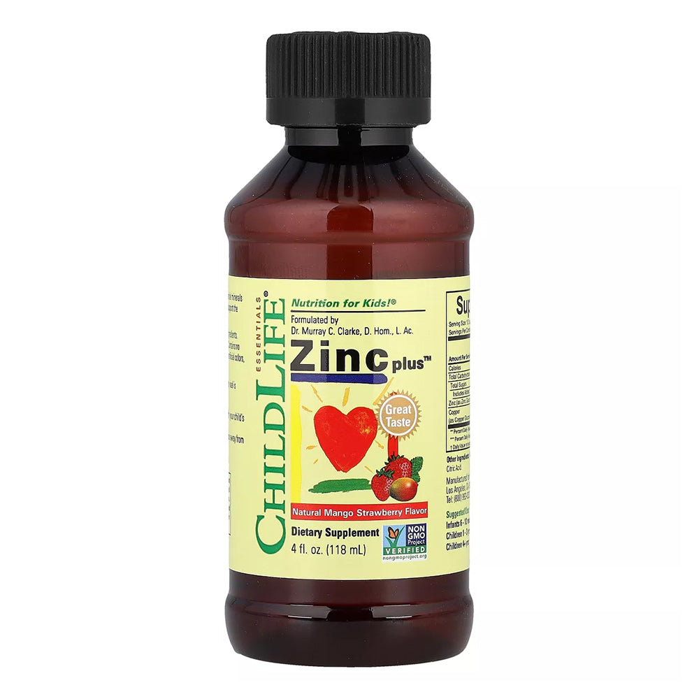 ChildLife Essentials Zinc Plus Natural Mango Strawberry Flavor Support Immune System Gluten Free 4Oz (118ml)