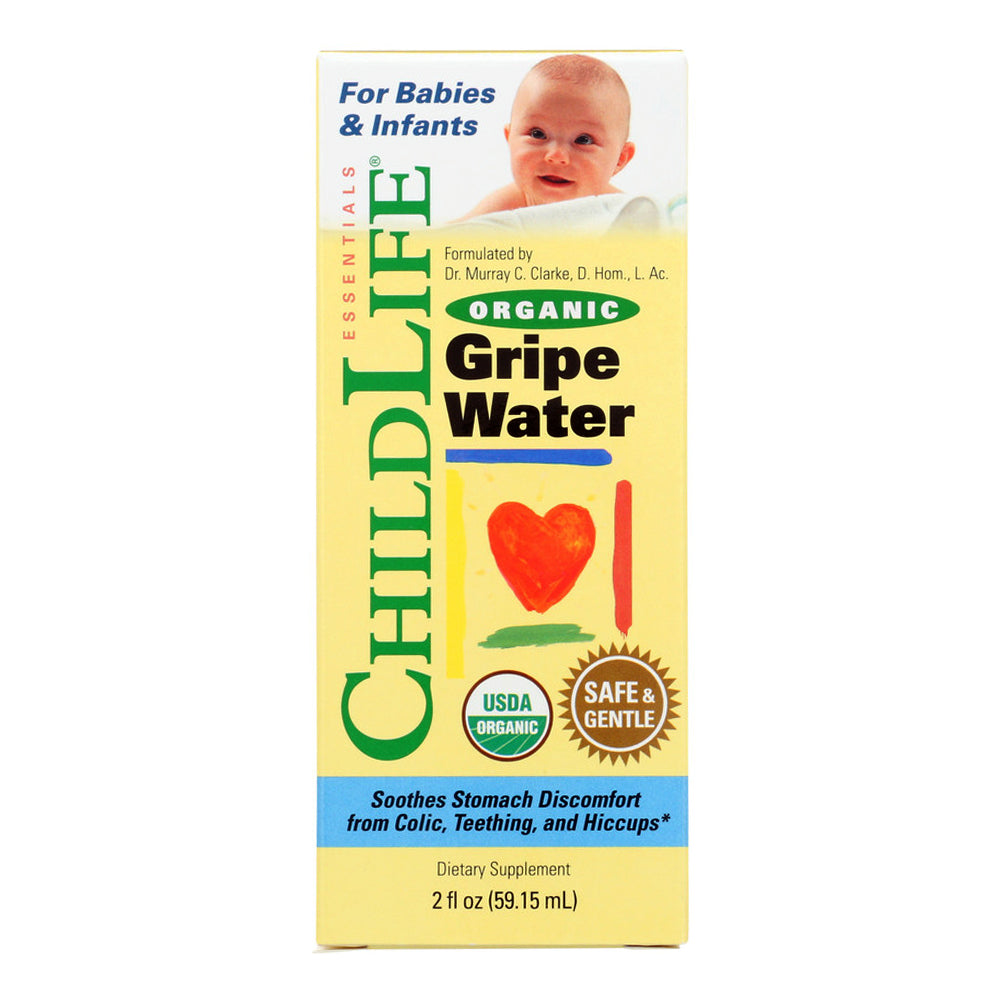 ChildLife Organic Gripe Water for Babies and Infants Liquid Herbal Supplement Soothing and Calming herbs for Bloating and  Stomach Discomfort 2Oz (59ml)