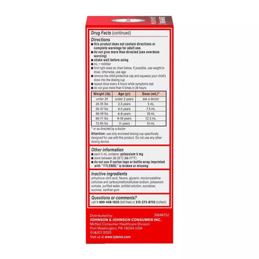 Tylenol Childrens Dye-Free Pain + Fever Relief Liquid, Acetaminophen, Cherry Flavor, 4 Oz