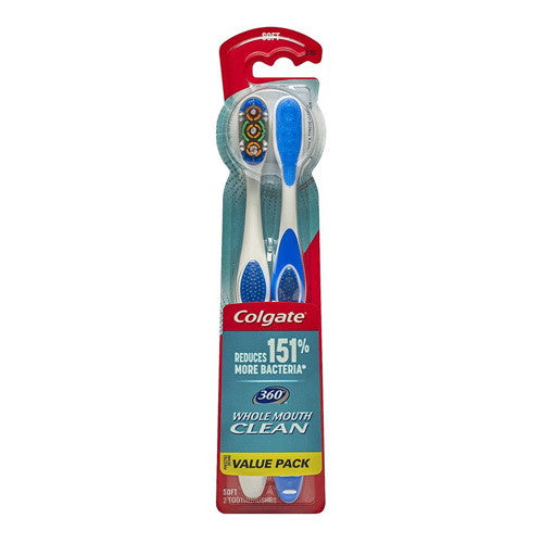 Colgate 360 Whole Mouth Clean Adult Toothbrush Value Pack, Soft, 2 Ea