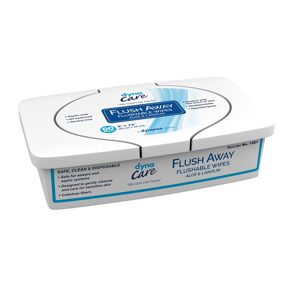 Dynarex Flush Away Moist Flushable Wipes, 60 Ea