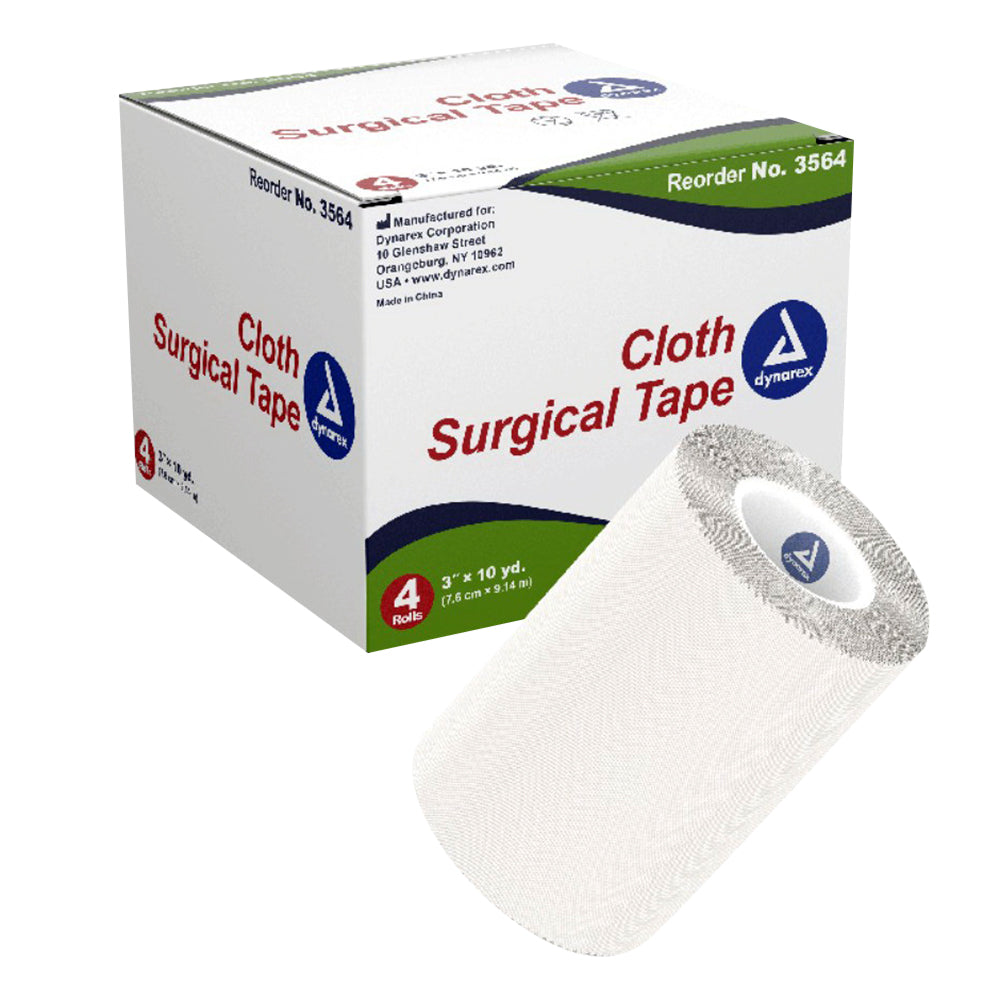 Dynarex Cloth Surgical Tape Rolls 3 In +?+? 10 Yds for Securing Dressings and Bandages 4Ea