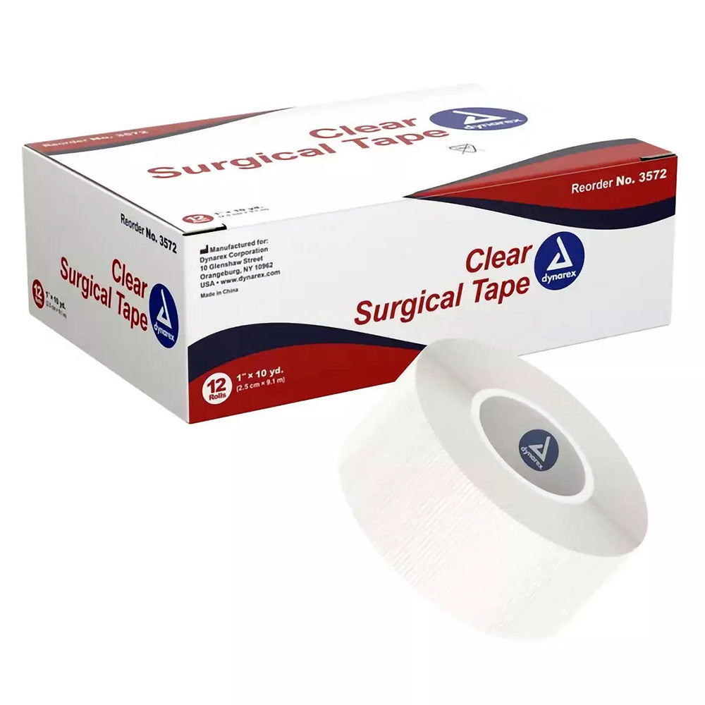 Dynarex Clear Surgical Tape Rolls 1 In +?+? 10 Yds for Securing Dressings 12Ea