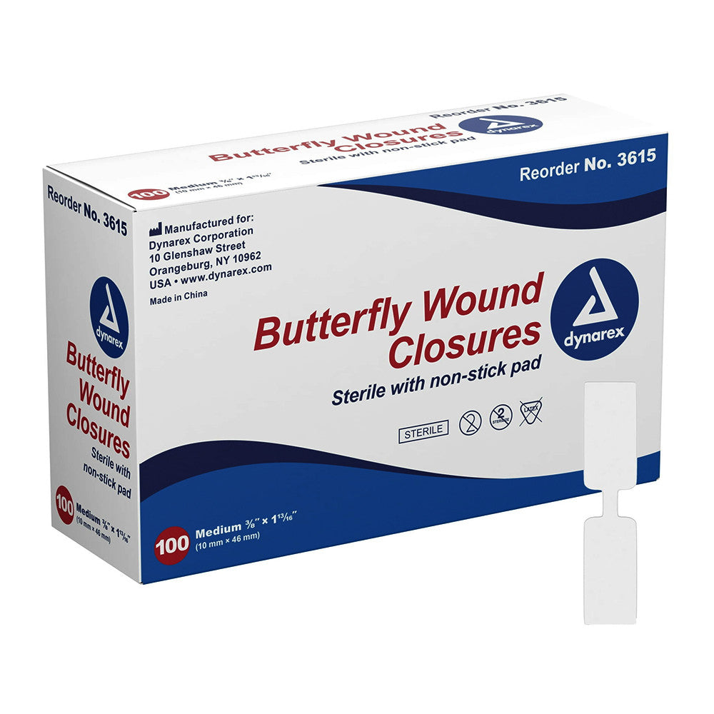 Dynarex Butterfly Wound Closures Waterproof Adhesive Bandages, Medium, 100 Ea