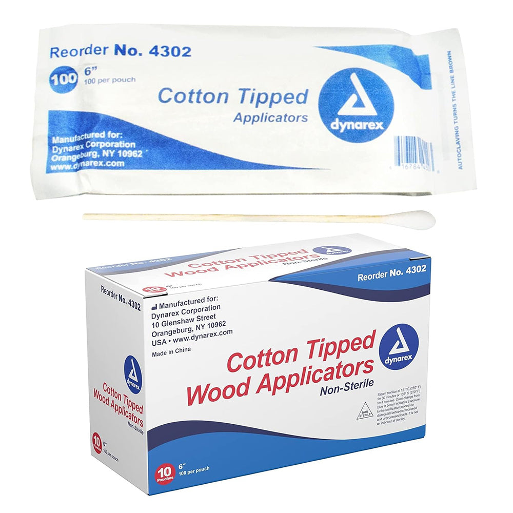 Dynarex Cotton Tipped Wood Applicators 6 Inch Non Sterile 1000Ea
