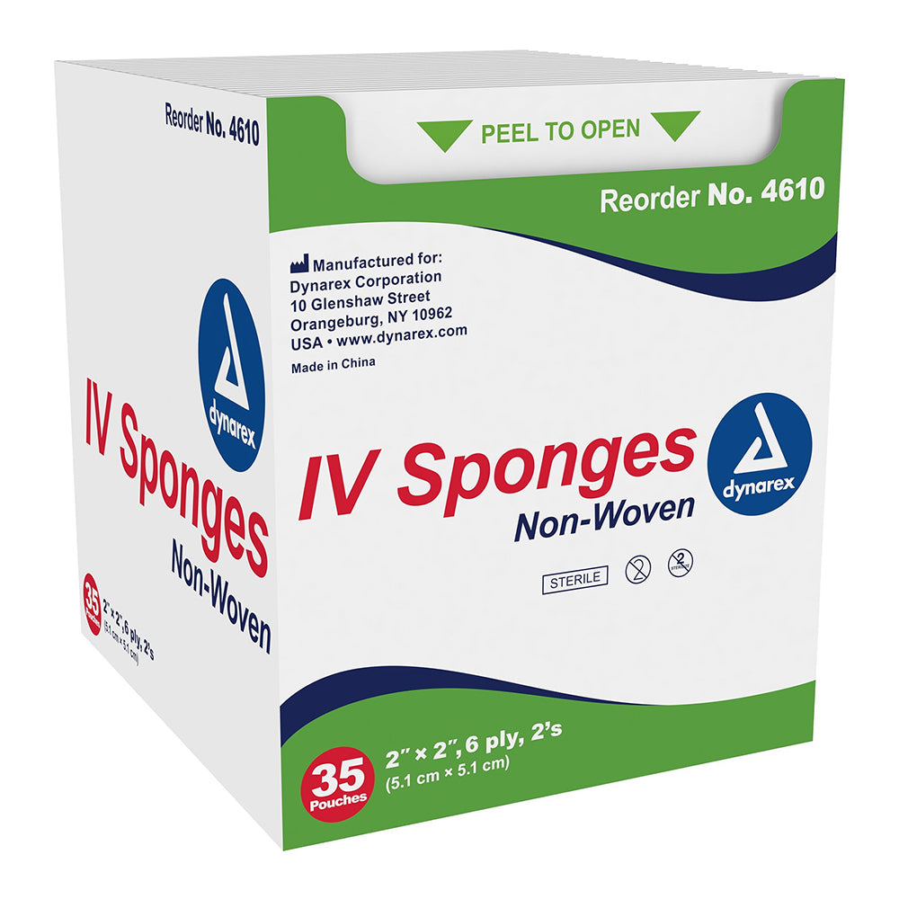 Dynarex Non Woven IV Sponges Sterile 2 in +?+¦ 2 in Pre Cut 6 Ply Gauze 35Ea