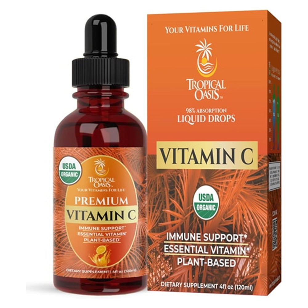Tropical Oasis Organic Vitamin C Liquid Drops for Adults and Kids Support Immune 4Oz (120ml)
