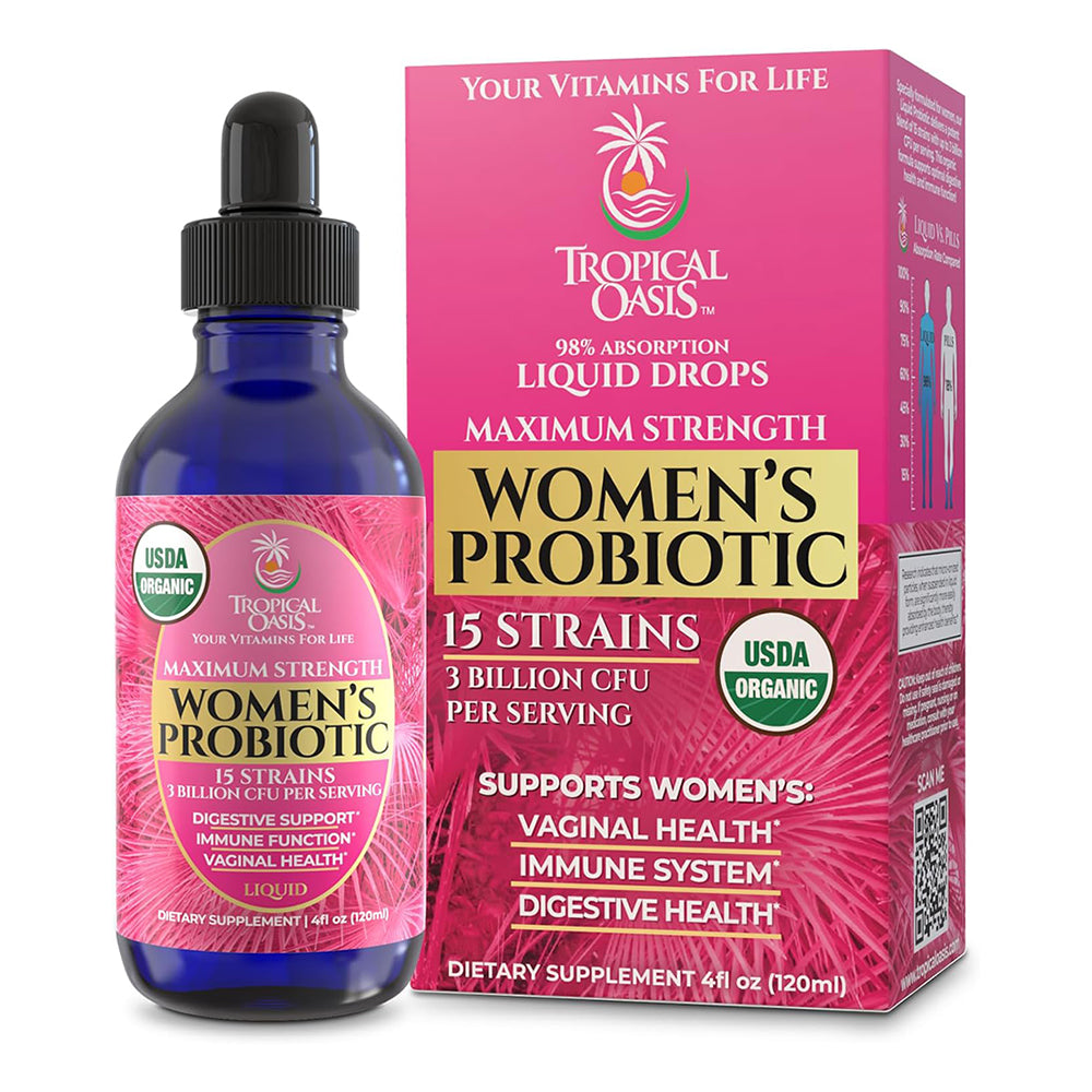 Tropical Oasis Organic Liquid Drops Probiotics Maximum strength for Women Support Digestive and Immune Function 4Oz (120ml)