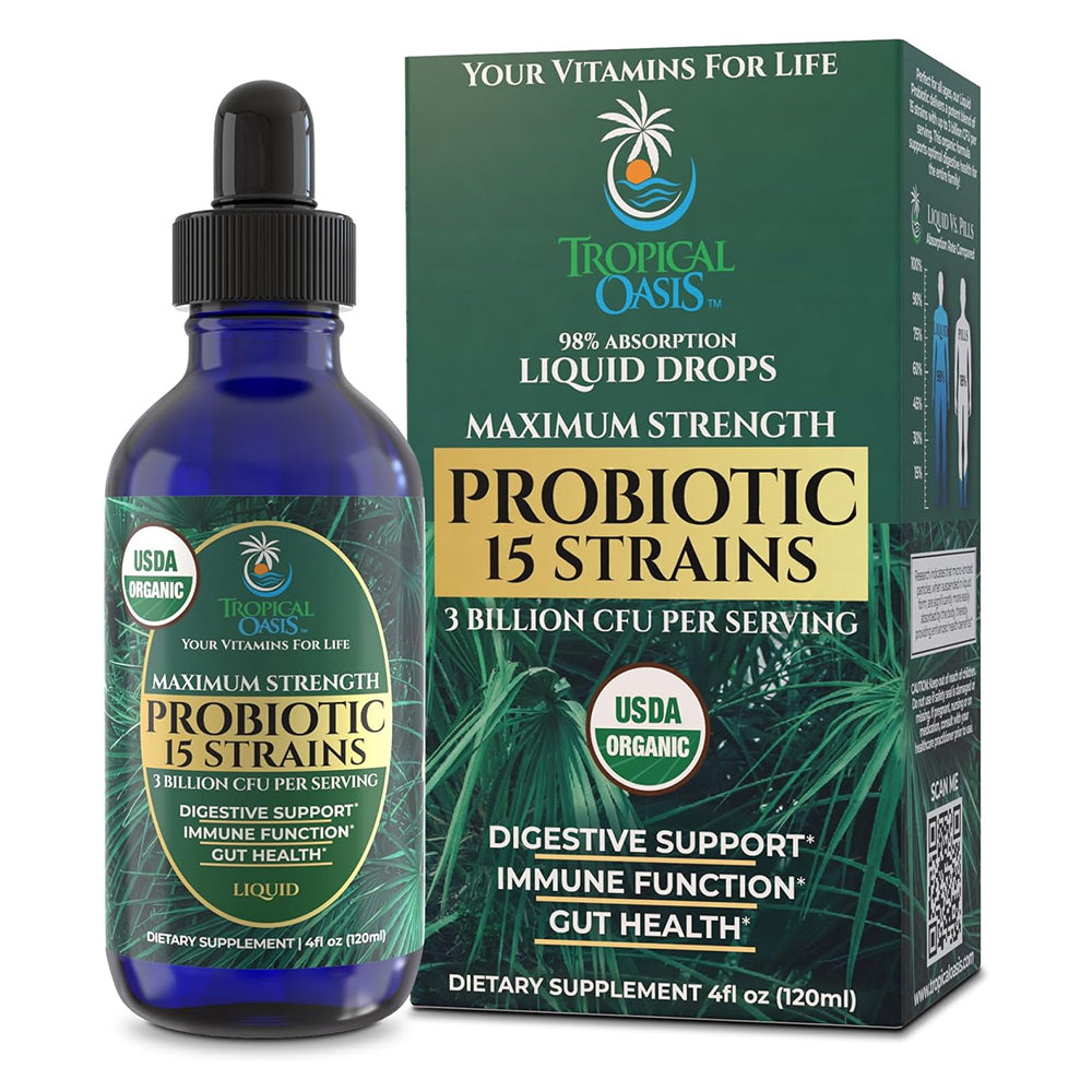 Tropical Oasis Probiotic Men Women and Kids Organic Liquid Drops 4Oz (120ml)