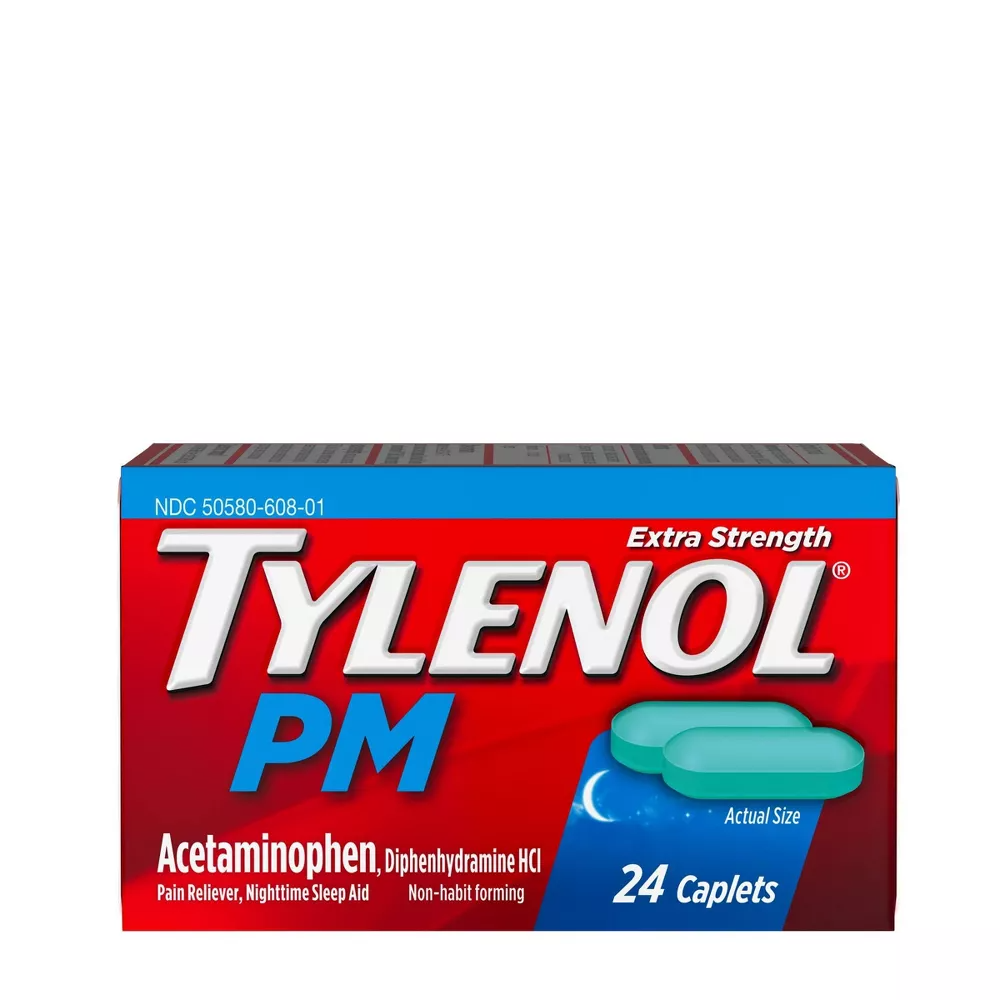 Tylenol Pm Extra Strength Pain Reliever Nighttime Sleep Aid Caplets, 24 Ea
