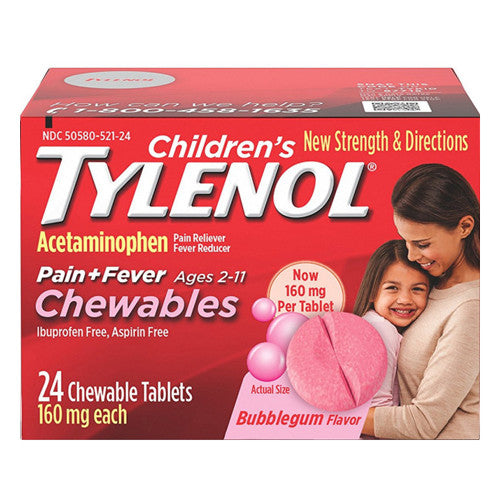 Tylenol Childrens Pain Plus Fever Reducer Chewables Tablets Bubblegum-flavored, 24 Ea