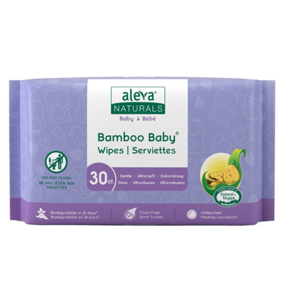 Aleva Naturals Bamboo Baby Ultra Soft Extra Strong Wipes Gentle Soothes and Cleans Skin 30Ea